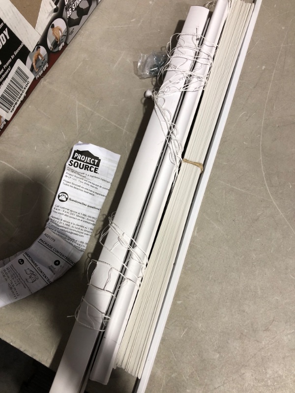 Photo 2 of * damaged item * sold for parts only * 
Project Source Light Filtering 1-in Slat Width 23-in x 64-in Cordless White Vinyl Light Filtering Mini Blinds
