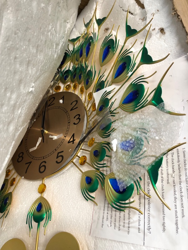 Photo 2 of ****STOCK IMAGE FOR SAMPLE****
EURSON Large Peacock Wall Clock 27.6 inch Non-Ticking Silent Crystal Creative Personality Modern Art Decorative Wall Clocks  Green