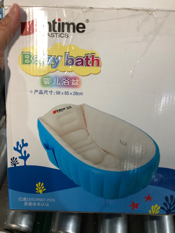 Photo 3 of Baby Inflatable Bathtub, Portable Infant Toddler Bathing Tub Non Slip  Thick Foldable Shower Basin with Air Pump, Blue