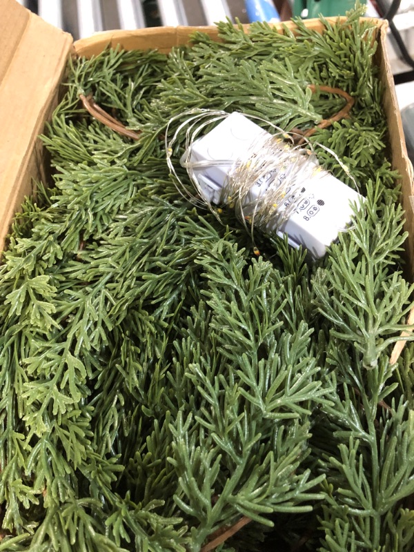 Photo 1 of 1 Pack LED Christmas Cedar Garland Artificial Pine Cypress Vines with Light Christmas Garland with Lights 1 6.56 ft
