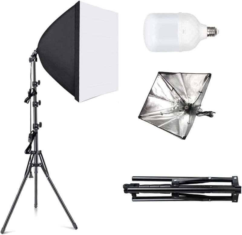 Photo 1 of RALENO Softbox Lighting Kit, 16'' x 16'' Photography Studio Equipment with 50W / 5500K / 90 CRI LED Bulb, Continuous Lighting System 