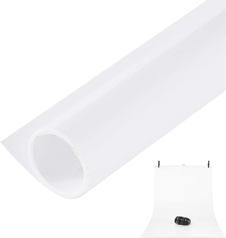 Photo 1 of Meking White PVC Backdrop Photography Backdrop Matte & Reflective PVC Background Dual Side Vinyl Photo Backdrop for Product Video Photography 