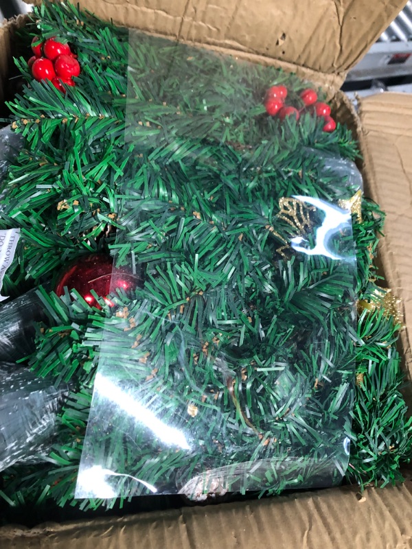 Photo 2 of [2 Pack & Timer] 9 Ft 100 LED Prelit Christmas Garland Lighted 8 Mode, Each 18 Ball 6 Poinsettia 300 Thick Snowy Tips 18 Pine Corn 198 Red Berry 