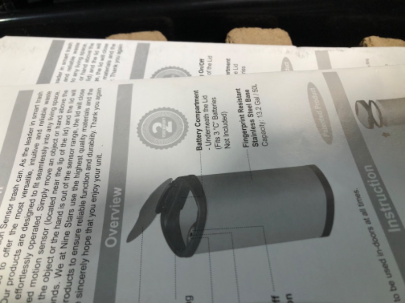 Photo 3 of **PARTS ONLY**NON REFUNDABLE NO RETURNS SOLD AS IS**
NINESTARS CB-DZT-50-13/12-9 Automatic Touchless Infrared Motion Sensor Trash Can Combo Set, (Oval, Silver/Black Lid) & NSTB-3-30 Extra Strong 