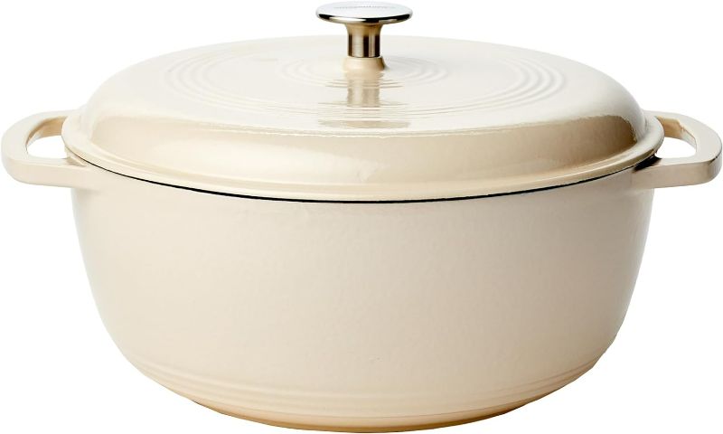 Photo 1 of (READ NOTES) Amazon Basics Enameled Cast Iron Dutch Oven, 7.5-Quart, White & Enameled Cast Iron Covered Casserole Skillet, 3.3-Quart, White