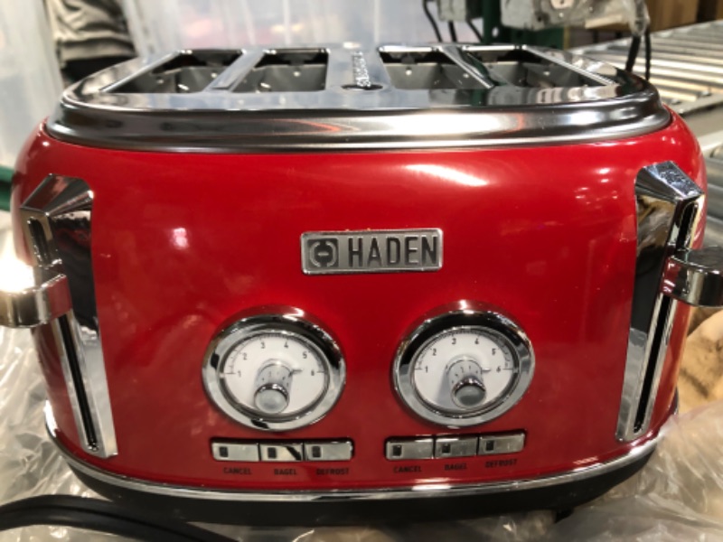 Photo 5 of Haden Dorset Stainless Steel Bread Toaster - 4-Slice Wide Slot Toaster with Button Settings and Removable Crumb Tray - Red Red 4 Slice