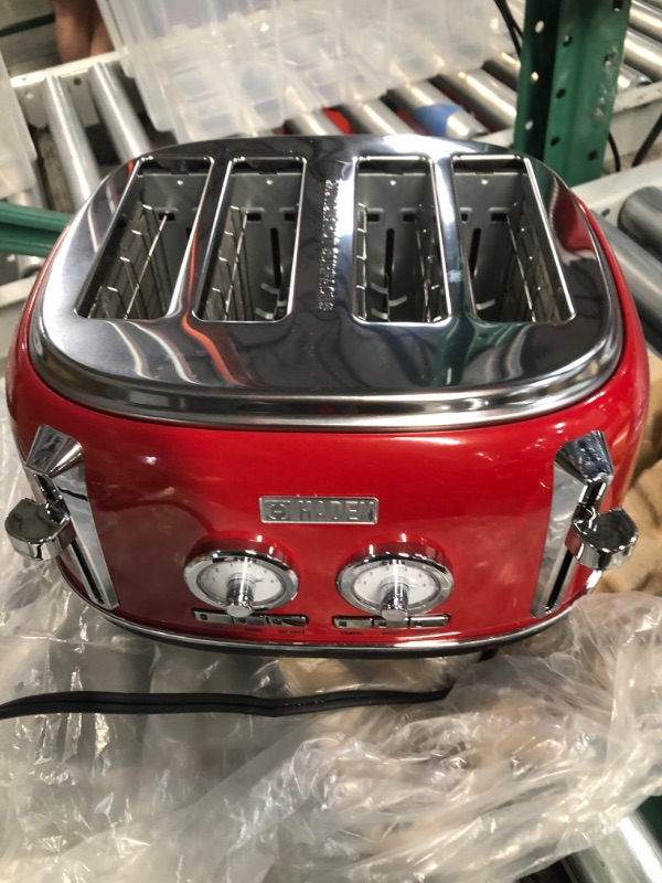 Photo 3 of Haden Dorset Stainless Steel Bread Toaster - 4-Slice Wide Slot Toaster with Button Settings and Removable Crumb Tray - Red Red 4 Slice