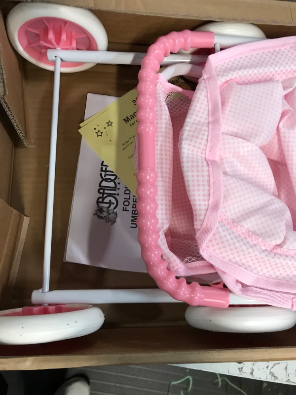 Photo 1 of Badger Basket Folding Doll Umbrella Stroller (fits 18 inch Dolls) - Pink Gingham