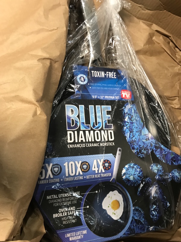 Photo 1 of Blue Diamond Cookware Diamond Infused Ceramic Nonstick 9.5" and 11" Frying Pan Skillet Set, PFAS-Free, Dishwasher Safe, Oven Safe, Blue 9.5"