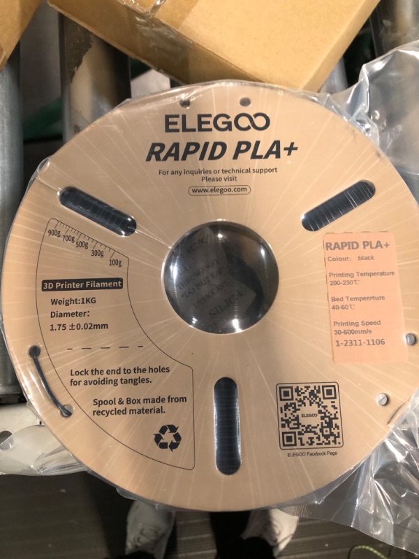 Photo 2 of ELEGOO Rapid PLA Plus Filament 1.75mm Black 2KG, PLA+ 3D Printer Filament for 30-600 mm/s High Speed Printing,1kg Black 1 SPOOL