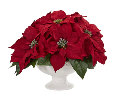 Photo 1 of **CHIPPED** Nearly Natural Poinsettia Artificial Arrangement In Urn Christmas Tabletop Decor