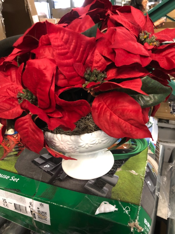 Photo 2 of **CHIPPED** Nearly Natural Poinsettia Artificial Arrangement In Urn Christmas Tabletop Decor