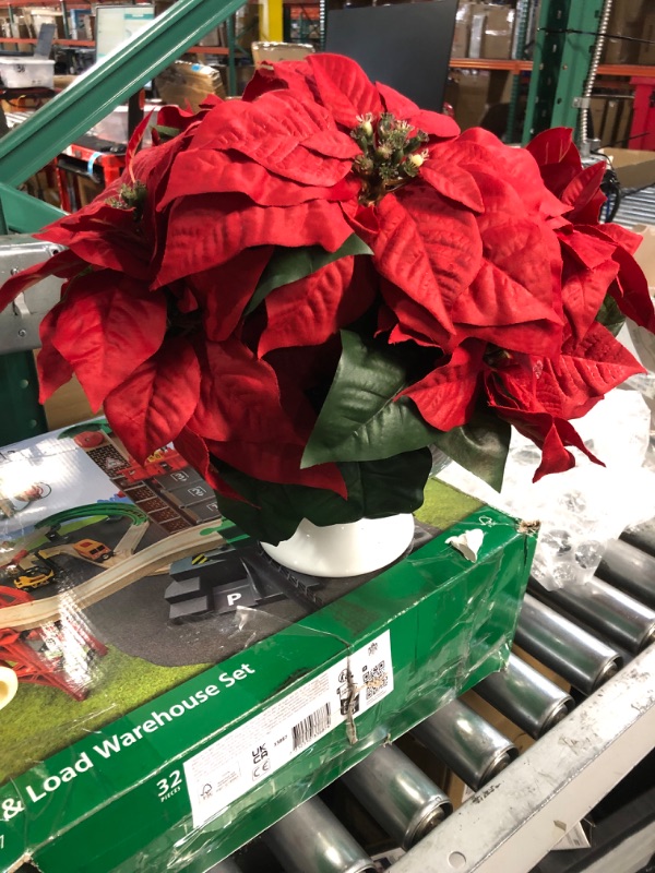 Photo 3 of **CHIPPED** Nearly Natural Poinsettia Artificial Arrangement In Urn Christmas Tabletop Decor