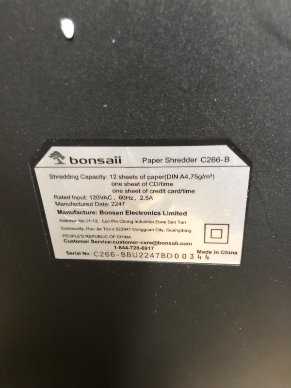 Photo 2 of Bonsaii Paper Shredder, 12-Sheet Cross-Cut Shredder ,with 4.2 Gal (C266-A)