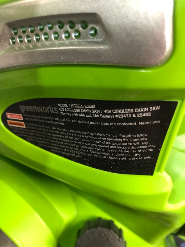 Photo 2 of **NO BATTERY, UNTESTED** Greenworks 20292 40-Volt Cordless Chainsaw, 12"