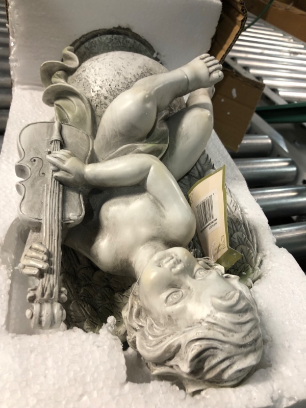 Photo 2 of 14.75 Set of 2 Cherub Angels with Instruments Outdoor Garden Statues - All