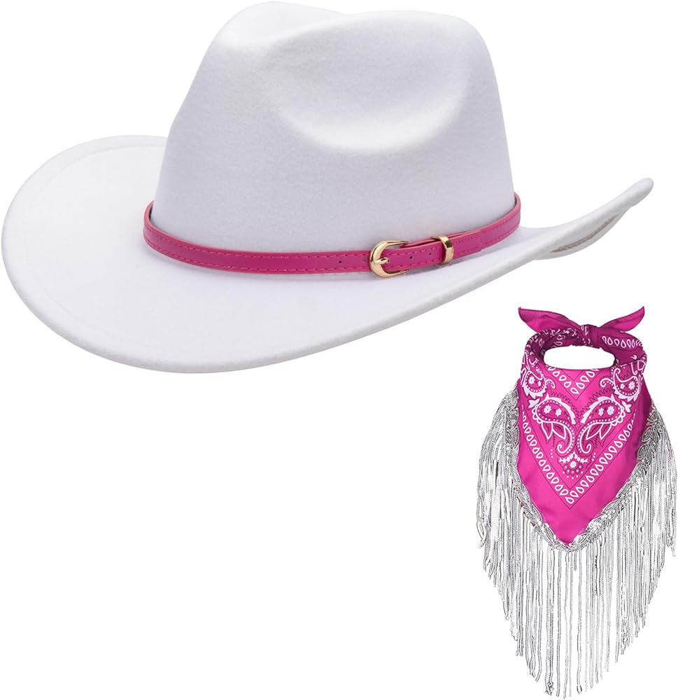 Photo 1 of **STOCK PHOTO FOR REFERENCE ONLY** Cowboy Hat with Fringed Bandana Set for Women 