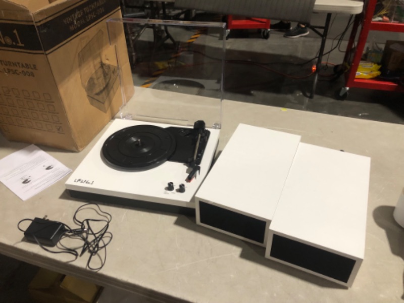 Photo 2 of ***POWERS ON - UNABLE TO TEST FURTHER***
Vinyl Record Player with Stereo External Speakers, 3-Speed Belt-Drive Turntable, White