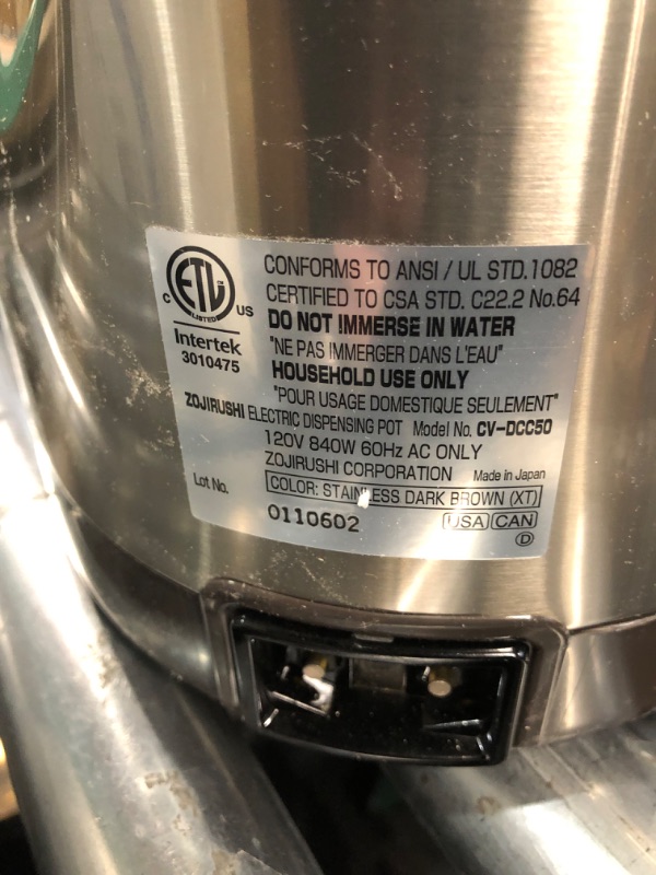 Photo 1 of **DENTED**Zojirushi America CV-DCC50XT VE Hybrid Water Boiler Stainless Dark Brown 5-Liter Boiler