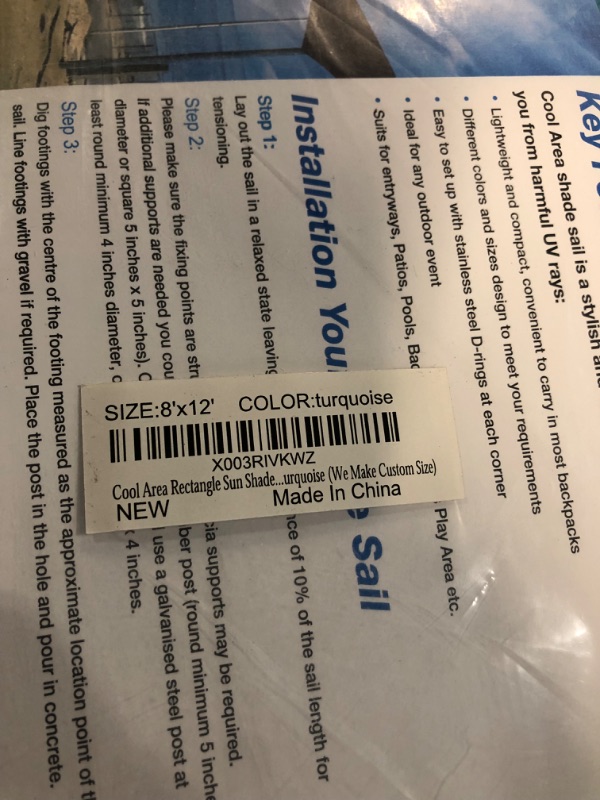 Photo 2 of Cool Area Sun Shade Sail 8/10/12/13/16/20FT Rectangle UV Block Durable Sunshades Outdoor Canopy for Patio Garden Backyard, 8'x12' Turquoise