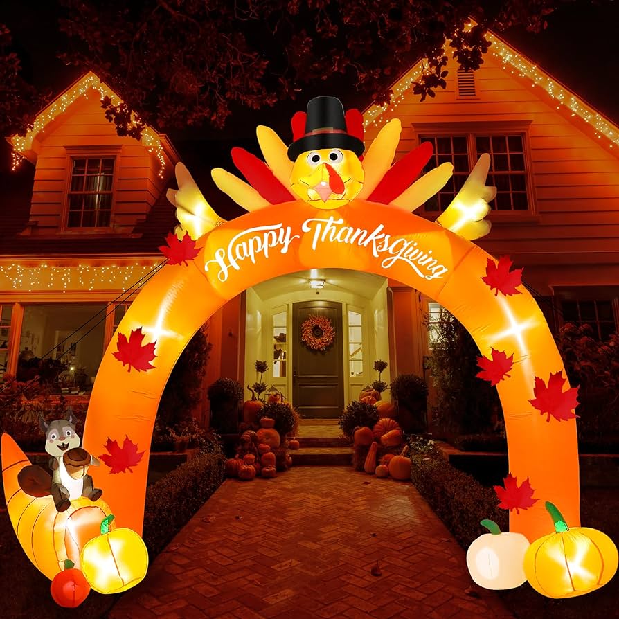 Photo 1 of 12FT Thanksgiving Inflatable Decor, Giant Inflatable Turkey Arch with Squirrel Pumpkins, 