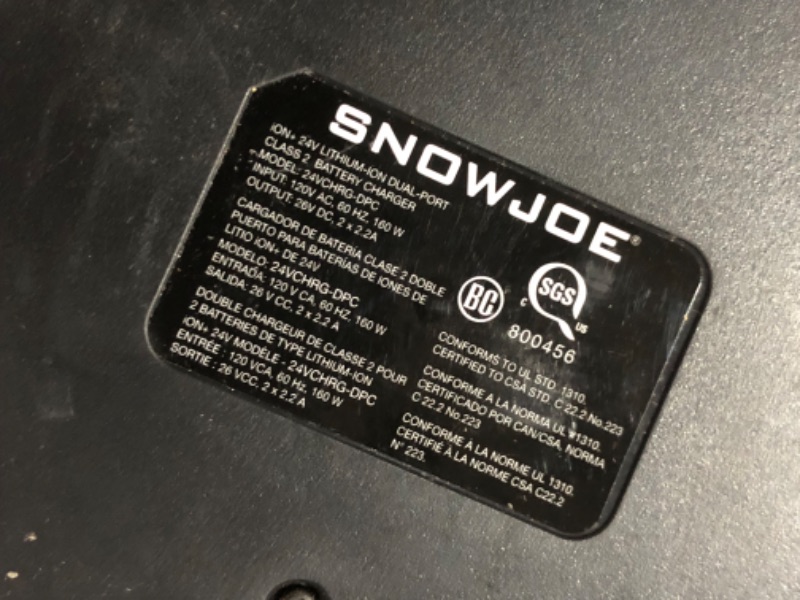 Photo 5 of ***USED - DIRTY - UNABLE TO TEST***
Snow Joe 24V-X2-SB15 Cordless Snow Blower, 750-Watt Brushless Motor, Clears 441-Pounds of Snow / Minute, 6-Inch Snow Depth, Kit w/ (2 x 4.0-Ah 