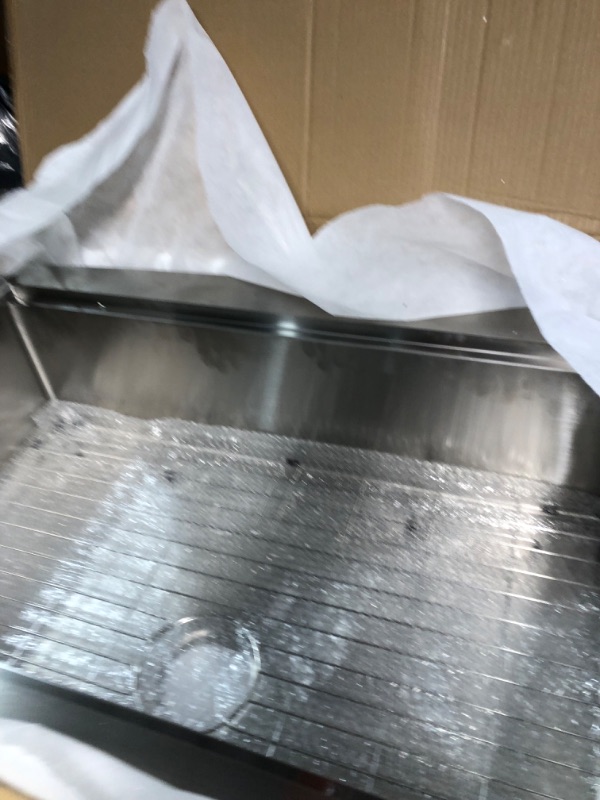 Photo 4 of ***USED - DAMAGED - COVERED IN DENTS***
33-Inch Drop in Workstation Kitchen Sink - VOKIM 33 x22Inch Single Bowl Kitchen Topmount Sink 16 Gauge Stainless Steel