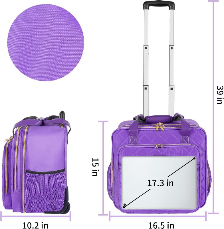 Photo 4 of (READ NOTES)Ytonet Rolling Briefcase for Women, 17.3 Inch Large Rolling Laptop Bag with Wheels, Water Resistant Stylish Overnight Computer Bag for Work Travel College Business Wife Mom Teacher, Purple
