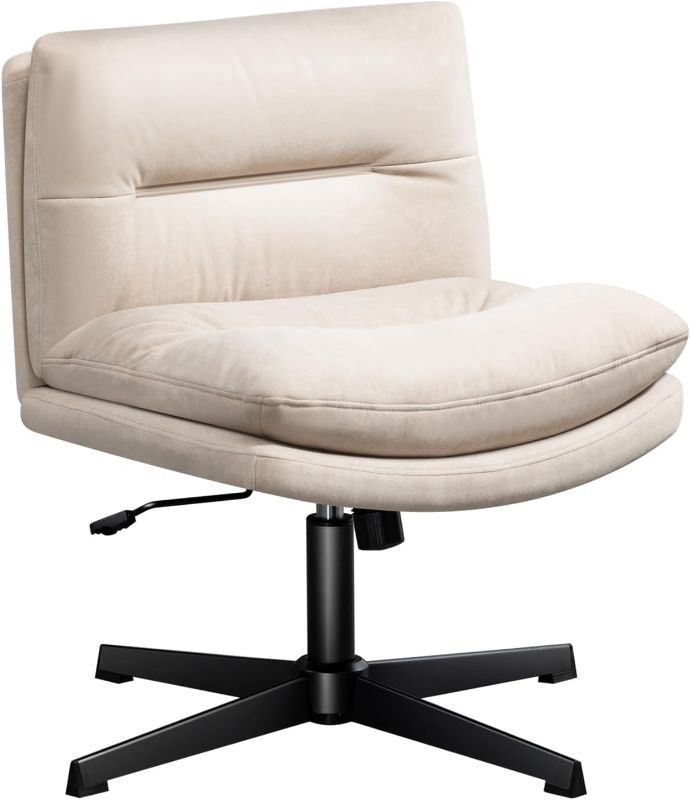 Photo 1 of Office Chair Armless Desk Chair No Wheels,Thick Padded Leather Home Office Chair