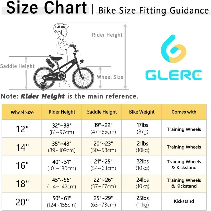 Photo 6 of (READ NOTES) Glerc Fantacy 12 14 16 18 20 inch Kid Bike for 2-14 Years Old with Headlight & Kickstand for Birthday Gift, Multiple Colors White 12 Inch 