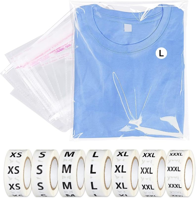 Photo 1 of 3500 Pcs Size Stickers for Clothing Size Stickers with 100 Pcs Resealable Poly Clear Shirt Bags