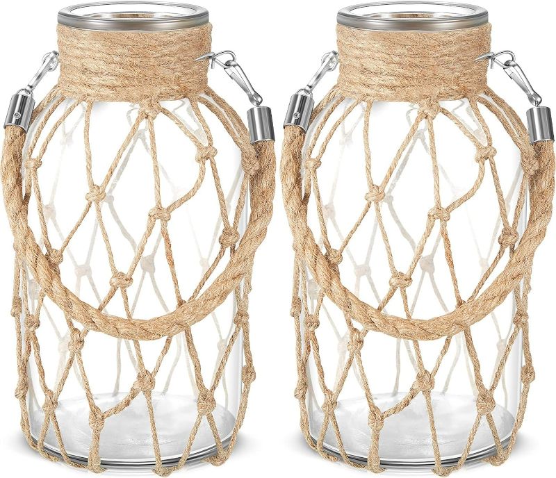 Photo 1 of  Rope Net Dry Flower Glass Vase Wicker Vase Rustic Hanging Mason Jar Rope SET OF 2