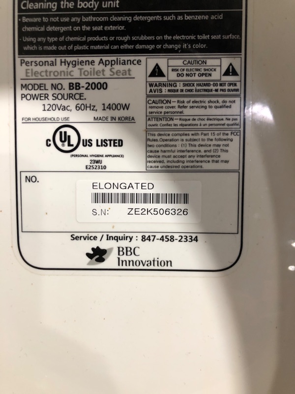 Photo 7 of * see all images * missing remote * 
Bio Bidet Bliss BB2000 Elongated White Smart Toilet Seat, Premier Class, Unlimited Warm Water