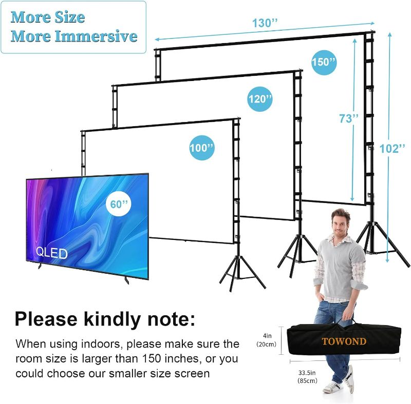 Photo 3 of (READ NOTES) Projector Screen and Stand,TOWOND 180 inch Outdoor Projection Screen