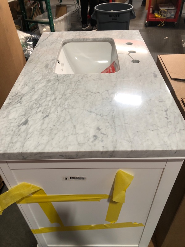 Photo 7 of ***DAMAGED - CRACKED - SEE PICTURES***
allen + roth Roveland 36-in White Undermount Single Sink Bathroom Vanity with Natural Carrara Marble Top, 36-In W x 22-In D x 39-In H