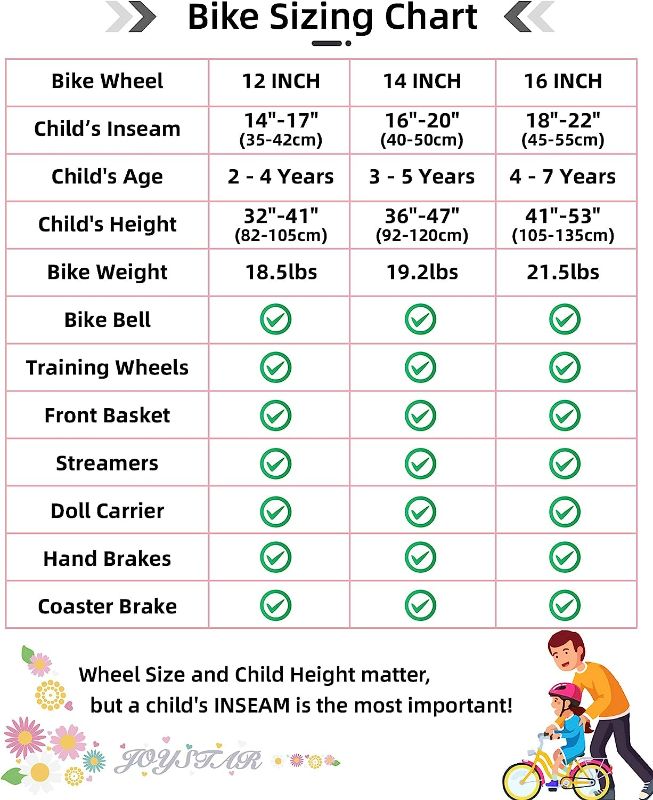 Photo 4 of (READ NOTES) JOYSTAR Little Daisy Kids Bike for 2-9 Years Girls with Training Wheels & Front Handbrake  