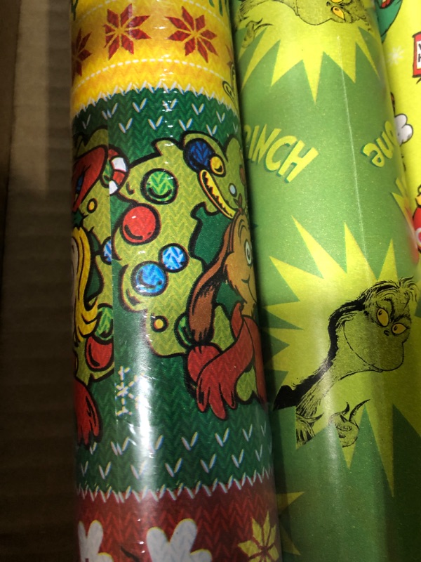Photo 1 of American Greetings Christmas Wrapping Paper with Cut Lines Bundle, The Grinch (3 Rolls, 105 sq. ft.)