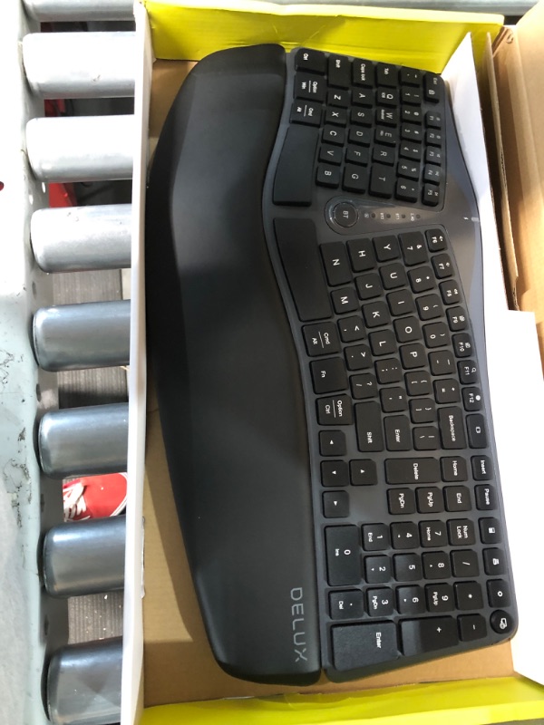 Photo 4 of Wireless Ergonomic Split Keyboard with Cushioned Palm Rest Against Carpal Tunnel, DELUX [Standard Ergo] Keyboard Series, Multi-Device Connection, Compatible with Windows, Mac OS (GM901D-White)