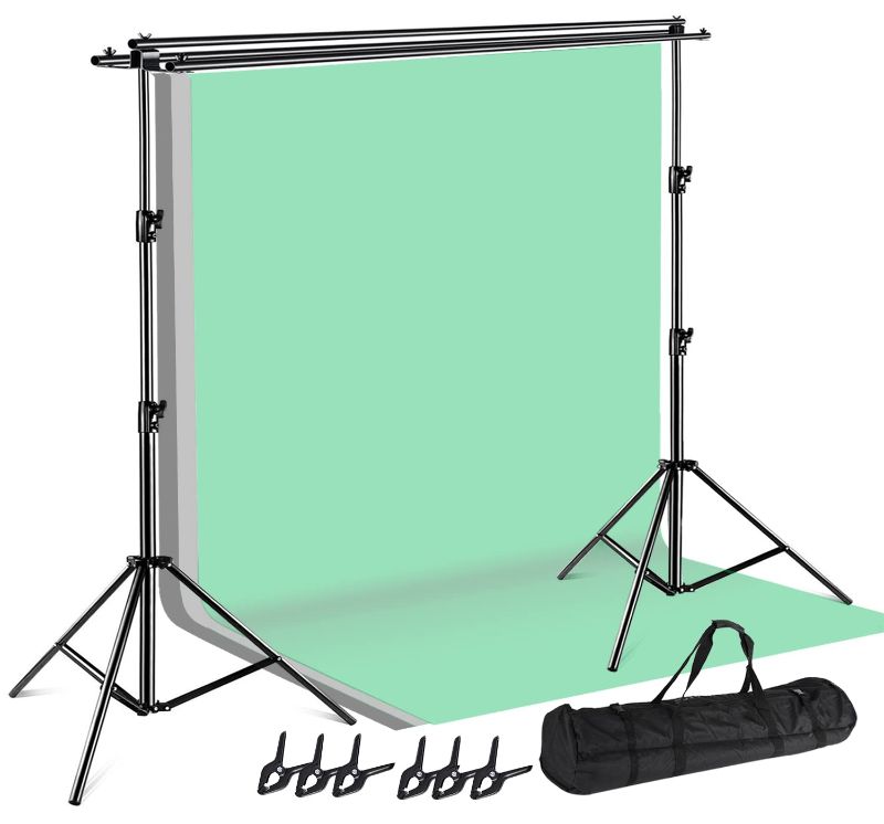 Photo 1 of SLOW DOLPHIN Photo Video Studio Triple Crossbar 10 (W) x 8.5 (H) ft Adjustable Photography Backdrop Background Support Stands, with Mounting Bracket and 6 Pcs Spring Clamp, Carry Bag