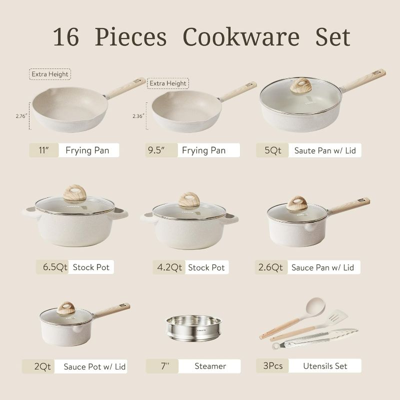 Photo 5 of (READ NOTES) CAROTE 16pcs Pots and Pans Set, Beige Granite