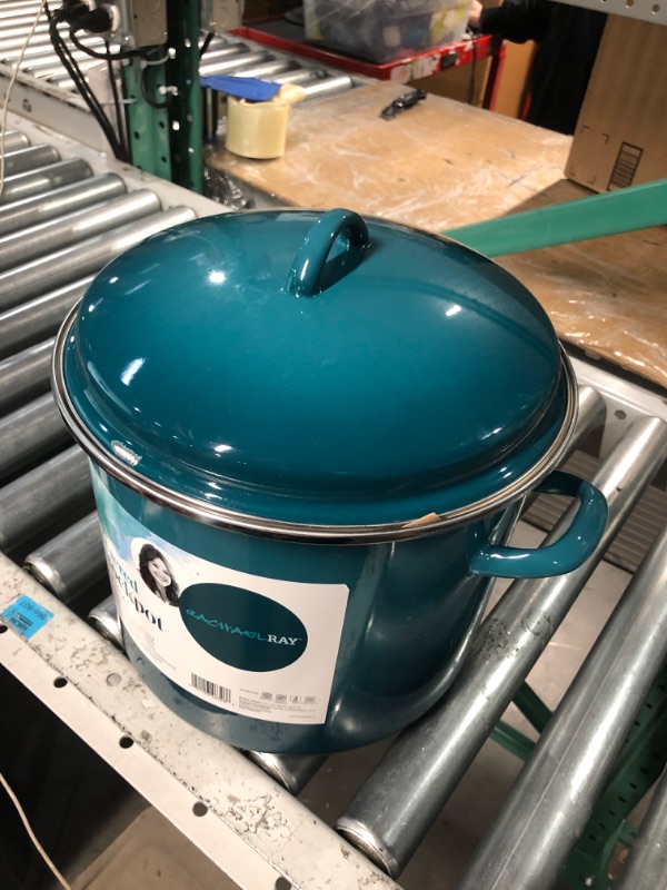 Photo 2 of **SCRAPING ON LID - SEE PHOTOS**
Rachael Ray Enamel on Steel Stock Pot/Stockpot with Lid, 12 Quart, Marine Blue Marine Blue Pot/Stockpot