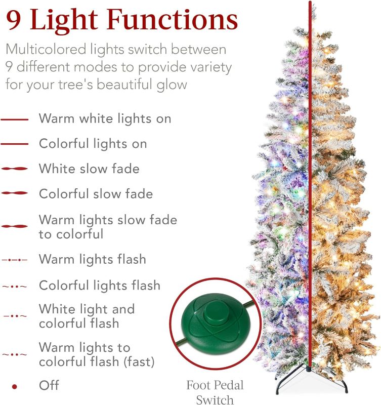 Photo 3 of (READ NOTES )Best Choice Products 6ft Pencil Christmas Tree Pre-Lit Artificial Snow Flocked Slim Skinny Christmas Tree Holiday Decoration w/ 250 2-in-1 Multicolor Lights, 9 Light Functions
