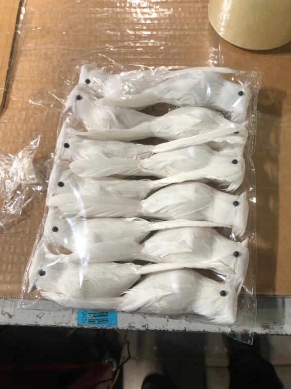 Photo 3 of * nonrefundable* NERKT 12Pcs Artificial White Doves, White Feathered Mini Birds  2packs