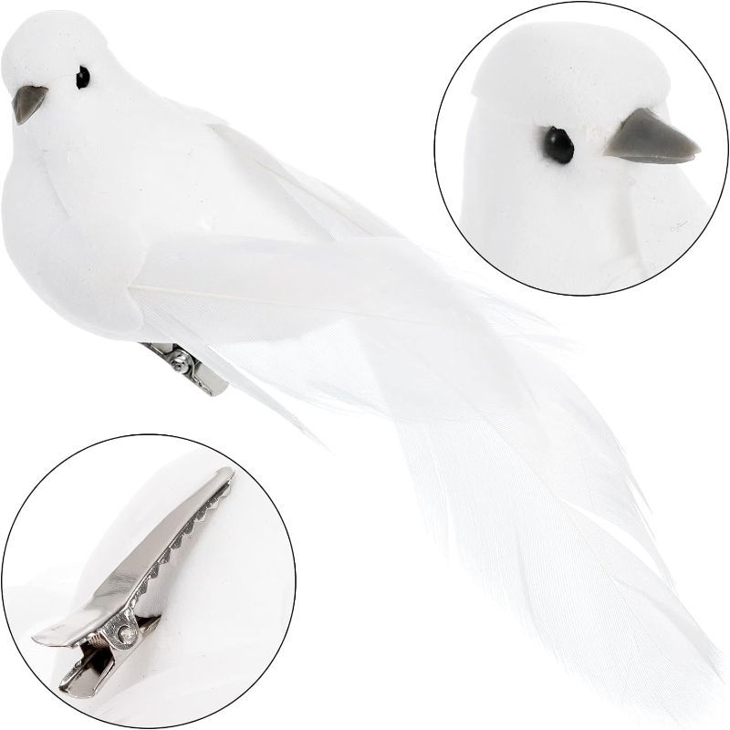 Photo 1 of * nonrefundable* NERKT 12Pcs Artificial White Doves, White Feathered Mini Birds  2packs