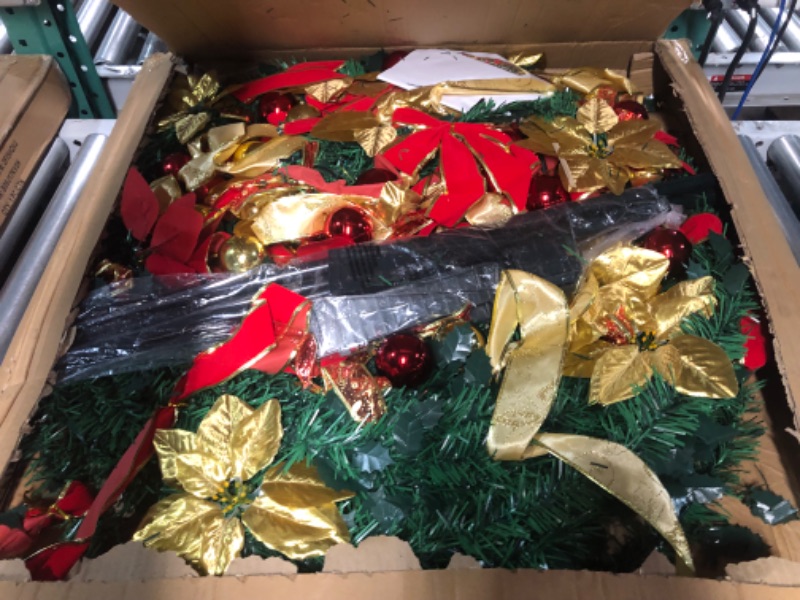 Photo 2 of **NONREFUNDABLE**FOR PARTS OR REPAIR**SEE NOTES**
6.5 Ft Prelit Full Christmas Tree Decor Pop up Xmas Tree 250 Warm Lights,36 Ornaments,Red&Gold Ribbon,18 Flowers,26 Bows,UL Plug Powered,Fire-Resistant Collapsible Outdoor Indoor Holiday Party Decor 6.5 Fe
