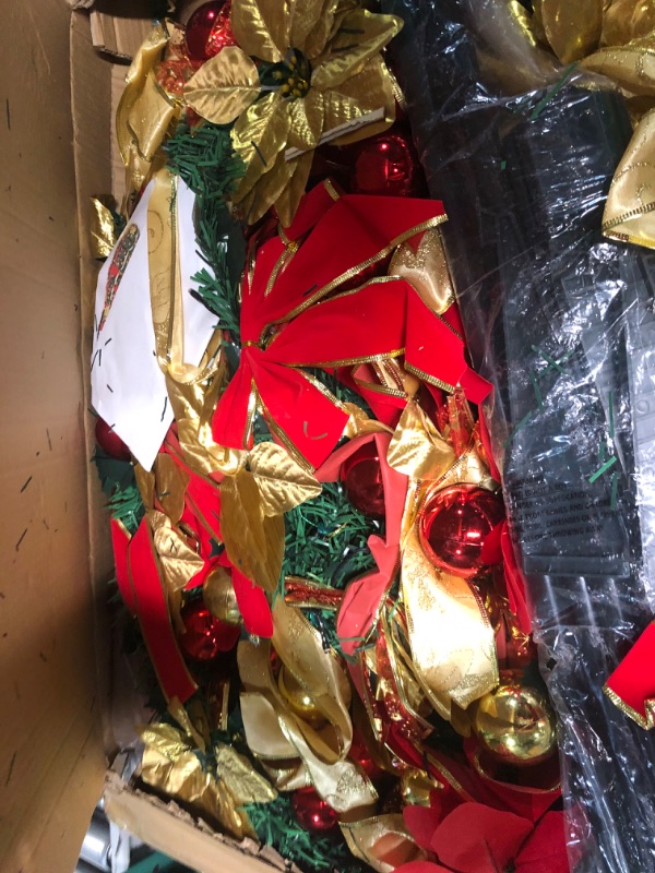 Photo 3 of **NONREFUNDABLE**FOR PARTS OR REPAIR**SEE NOTES**
6.5 Ft Prelit Full Christmas Tree Decor Pop up Xmas Tree 250 Warm Lights,36 Ornaments,Red&Gold Ribbon,18 Flowers,26 Bows,UL Plug Powered,Fire-Resistant Collapsible Outdoor Indoor Holiday Party Decor 6.5 Fe