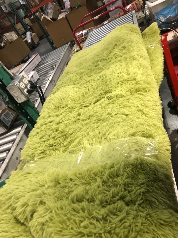 Photo 4 of Ompaa Green 8x10 Feet Large Area Rugs Fluffy Living Room Carpet, Wall to Wall Big Shag Grass Green Rug for Bedroom Kids Playroom Classroom Nursery Home Office Decor