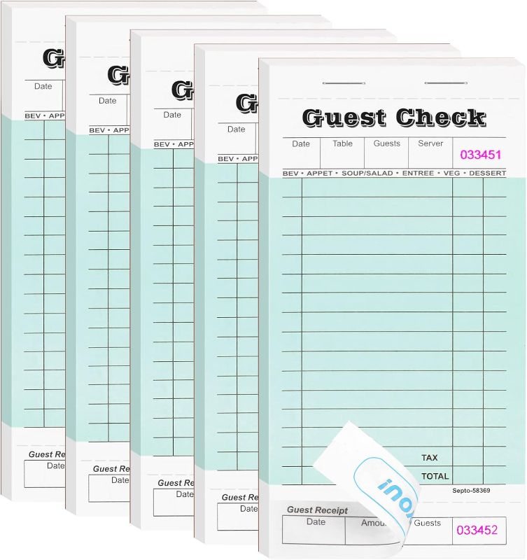 Photo 1 of 10 Pack Server Note Pads, Guest Check Books for Servers, Guest Checks Notepad for Waiter Waitress Servers, Waitress Notepad for Restaurants Food Order, 50 Sheets/Pad, Green Guest Check 10 PACK 