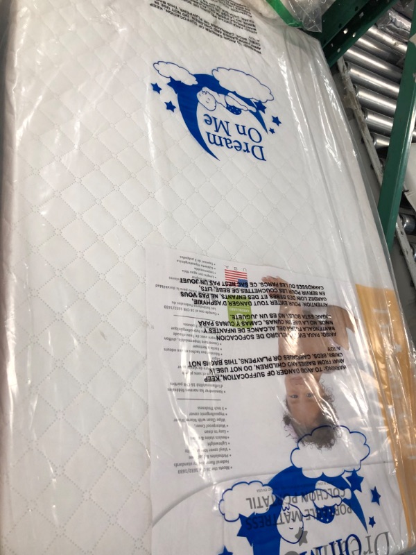 Photo 3 of ***USED LIKE NEW***Dream On Me Holly 3” Fiber Portable, Greenguard Gold Certified, Waterproof Vinyl Cover, Lightweight Mini Crib Mattress, White