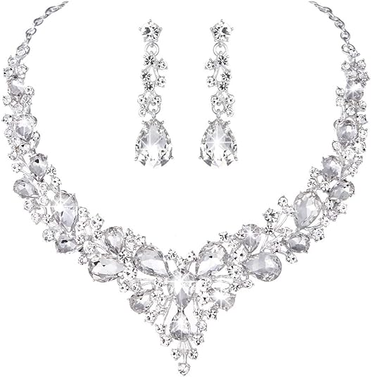 Photo 1 of Molie Youfir Austrian Crystal Rhinestone Bridal Wedding Necklace and Earrings Jewelry Sets for Women